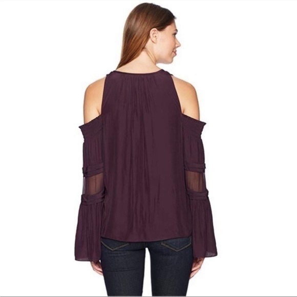 Ramy Brook Wine/ Merlot Cold Shoulder Silk Blend Blouse - Picture 5 of 12
